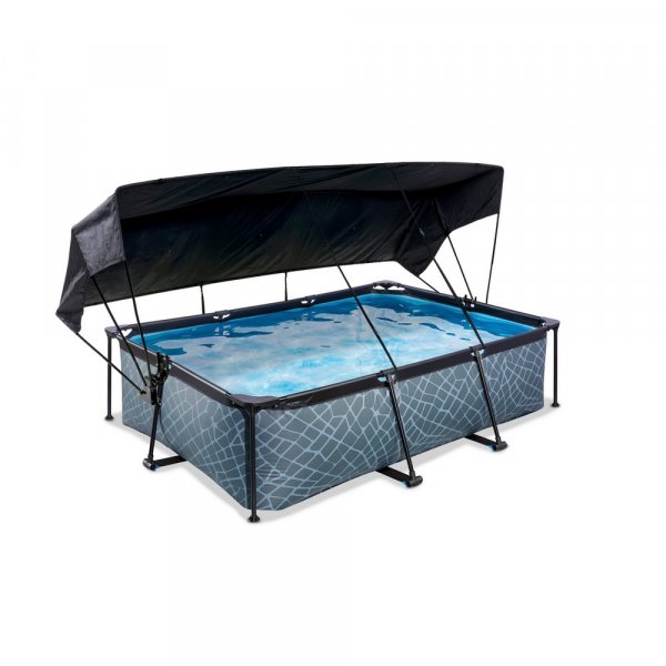 Pool 220x150x65cm med solsegel och filterpump - Gr