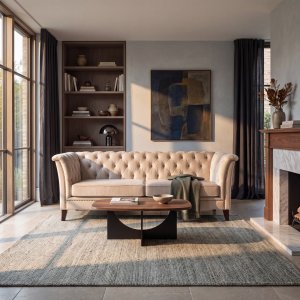 Beige Chesterfield 3-sits soffa Milton - Sammet, bredd 210 & djup 82 cm Beige Chesterfield 3-sits soffa Milton - Sammet, bredd 210 & djup 82 cm
