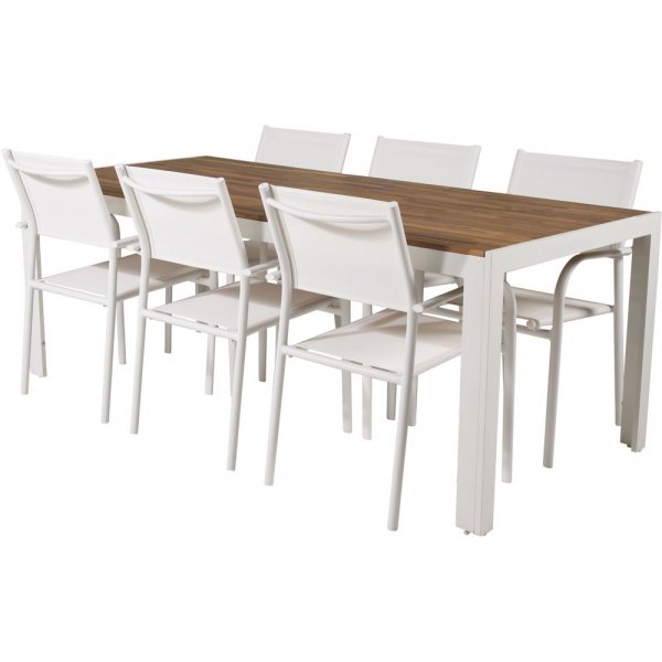 Balsj Matgrupp (205x90) - Vit/Natur - 6 Stolar