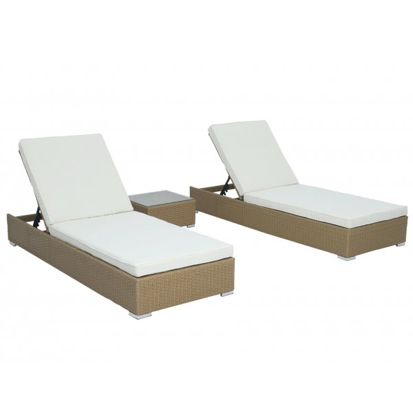 Astrid 2 Sonnenliegen mit Tisch - Nat�rliches Kunstrattan