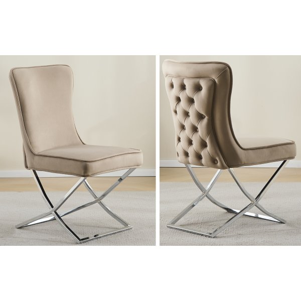 Stol med kromade ben - beige sammet - Luxury