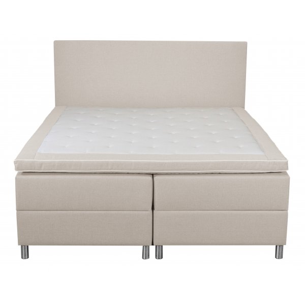 S�ng med f�rvaring beige boxbed 180x200 cm