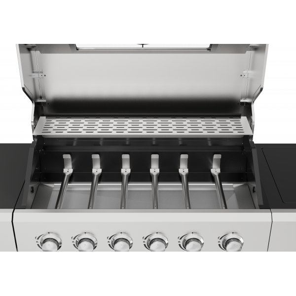 Gasolgrill med sidobr�nnare och f�rvaringssk�p - 6 br�nnare - rostfritt st�l