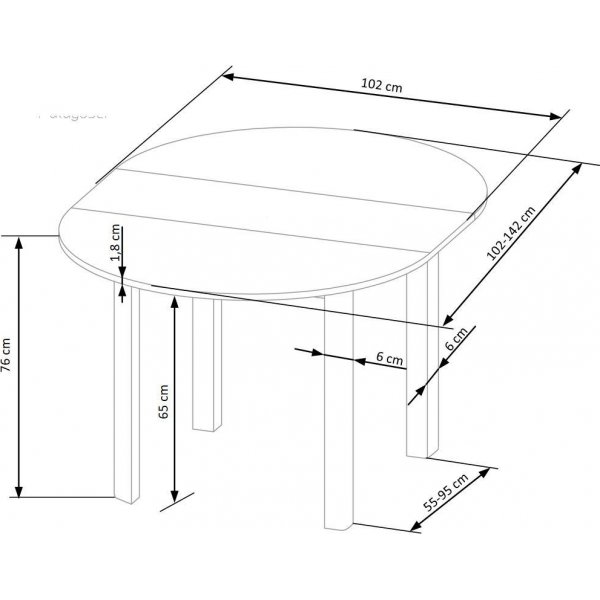 Matbord runt f�rl�ngningsbart ek/vit 102-142 cm - Berivan