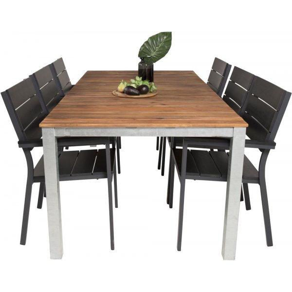 Salstad Matgrupp (200x100)  Svart/Natur - 6 Stolar