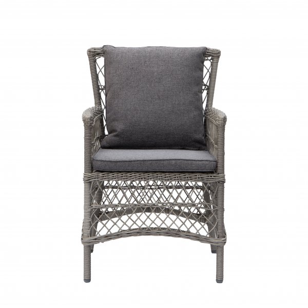 Provence-ulkotuoli harmaata synteettistä rottinkia + Tekstiilien kyllästäminen ulkokalusteisiin Provence-ulkotuoli harmaata synteettistä rottinkia + Tekstiilien kyllästäminen ulkokalusteisiin