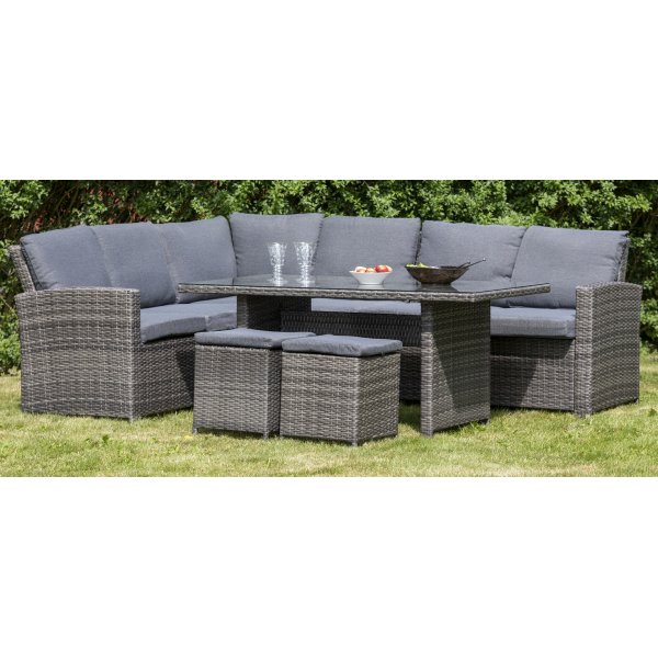 Harskär utemöbelgrupp hörnsoffa med bord och sittpallar - Mörkgrå konstrotting Harskär utemöbelgrupp hörnsoffa med bord och sittpallar - Mörkgrå konstrotting