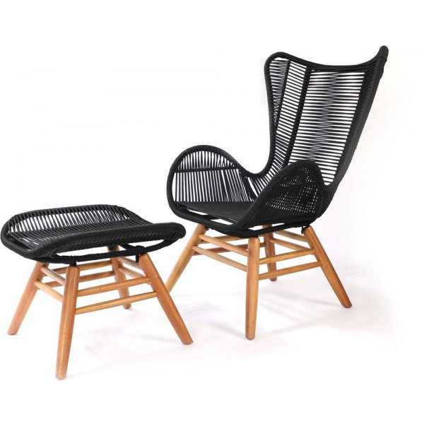 Tallberga fåtölj med fotpall – Akacia/svart rep Tallberga fåtölj med fotpall – Akacia/svart rep