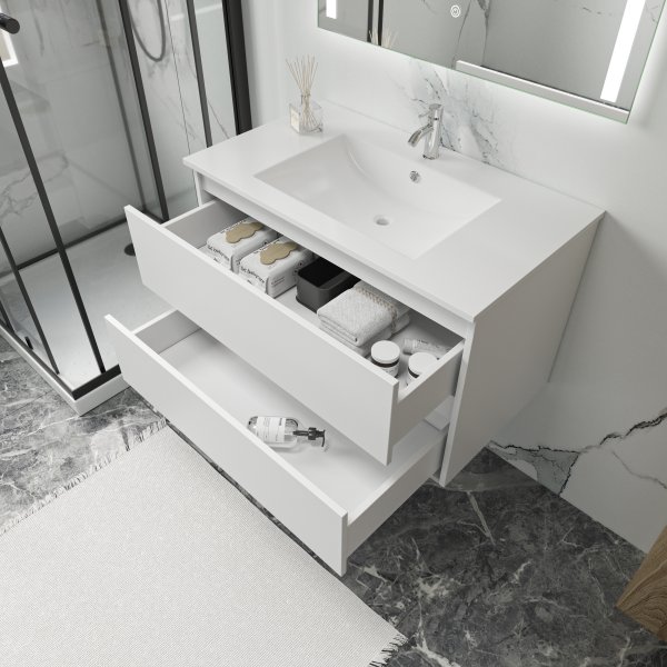 Badeværelsesmøbel Florence 80 cm - Hvid + 2.00 x Badeværelse krog Badeværelsesmøbel Florence 80 cm - Hvid + 2.00 x Badeværelse krog
