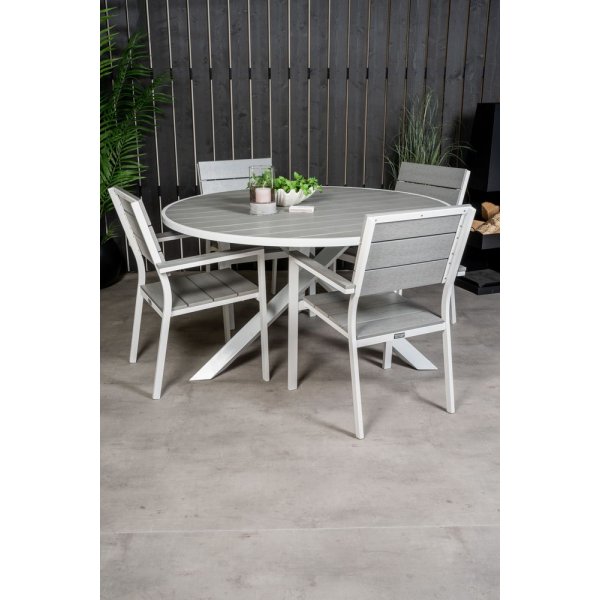 Ebbarp Matgrupp (ø140) - Vit/Grå - 4 Stolar Ebbarp Matgrupp (ø140) - Vit/Grå - 4 Stolar