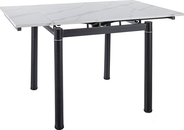 Matbord f�rl�ngningsbart 80x80 cm + 51 cm - vit marmor / Svart