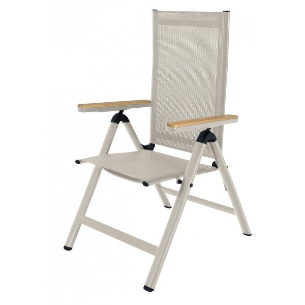 Svea Positionsstuhl beige Textilene mit Armlehnen in Eichenholz