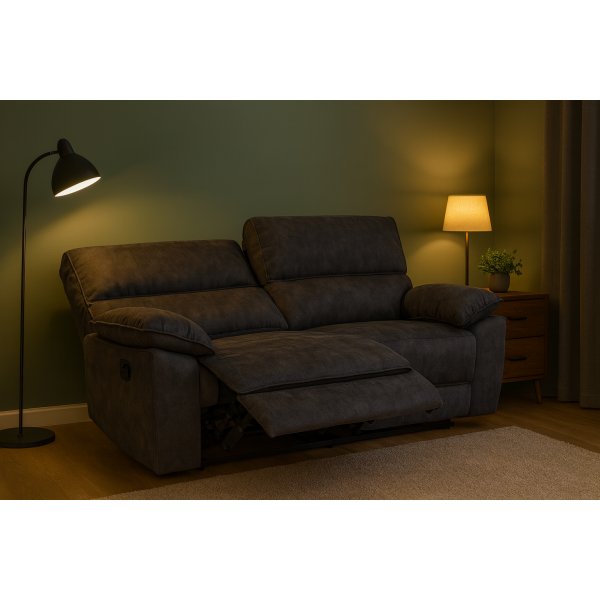 Reclinersoffa 2-sits extra bred i gr�tt - 197 cm