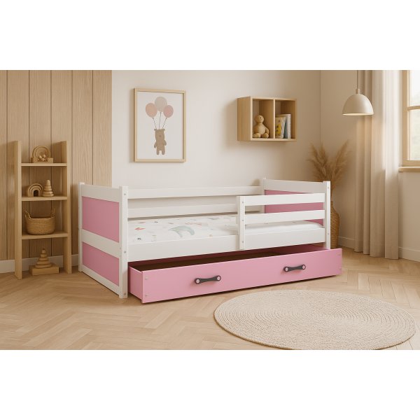 Juniors�ng �rhus med f�rvaringsl�da 90 cm - Vit/Rosa