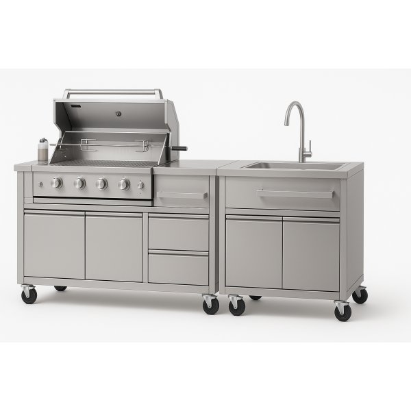 Utomhuskk Med grill & vask i rostfritt stl