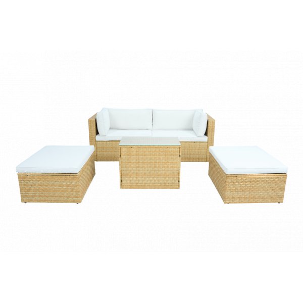 Loungegrupp konstrotting | Soffa med bord & 2 pallar f�r uteplats | Beige