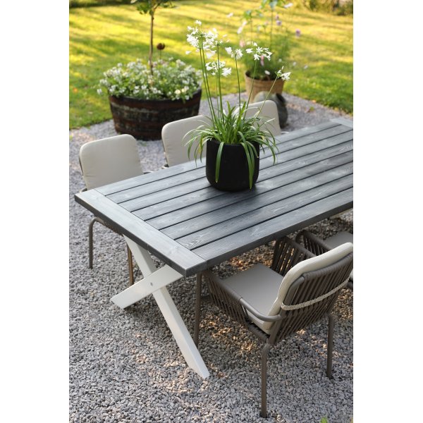 Oxford - Gartenmöbelgruppe 220 cm Grau/Weiß + Reinigungsspray für Gartenmöbel Oxford - Gartenmöbelgruppe 220 cm Grau/Weiß + Reinigungsspray für Gartenmöbel