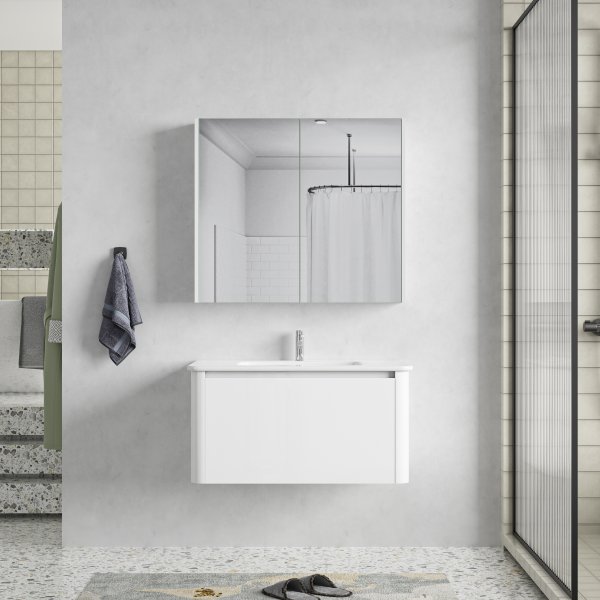 Kylpyhuonekalusteet Genava 80 cm - Valkoinen + WC-paperin pidike Kylpyhuonekalusteet Genava 80 cm - Valkoinen + WC-paperin pidike