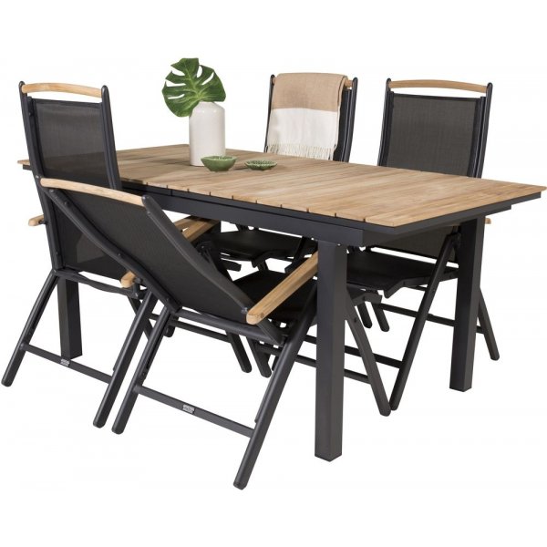 Maglehem Matgrupp (160x90) - Svart/Natur - 4 Stolar