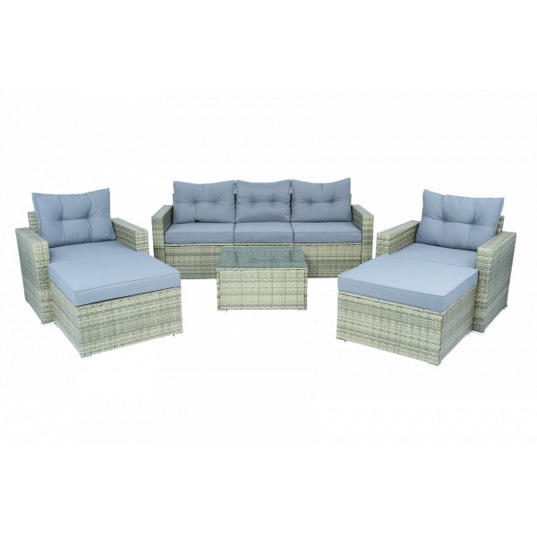 Stor loungegrupp 7 delar | Soffa, f�t�ljer, bord & pallar | Gr�