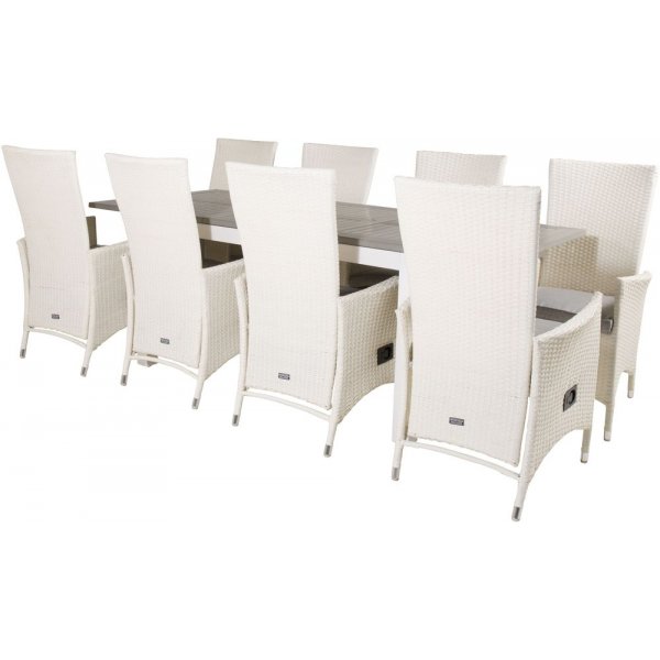 Ekens Matgrupp (160x90) - Vit/Gr - 8 Stolar