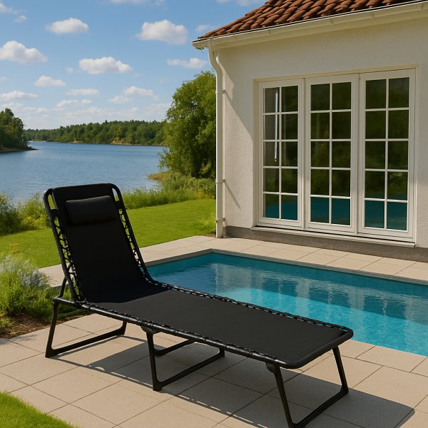 Ställbar solsäng aluminium - Svart hopfällbar solstol strand Ställbar solsäng aluminium - Svart hopfällbar solstol strand