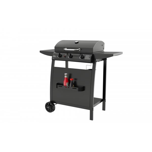 Gasolgrill med lock och varmh�llningsgaller - 3 br�nnare - svart