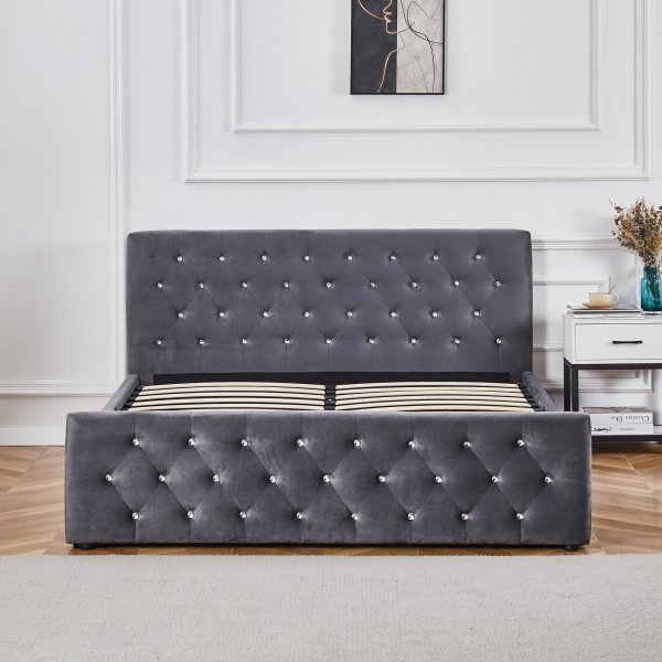 S�ngram med f�rvaring 160 x 200 cm - Gr� sammet - Dubai