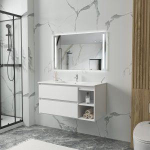 Badrumsm&ouml;bler 100 cm Vit LED-spegel - Florence + Toalettpappersh&aring;llare