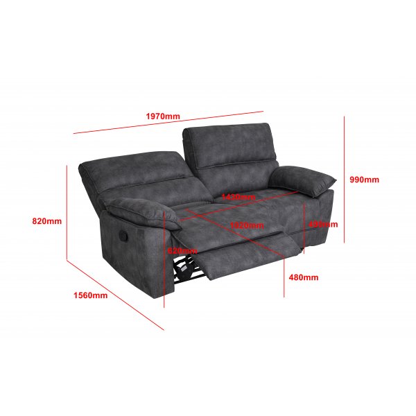 Reclinersoffa 2-sits extra bred i gr�tt - 197 cm