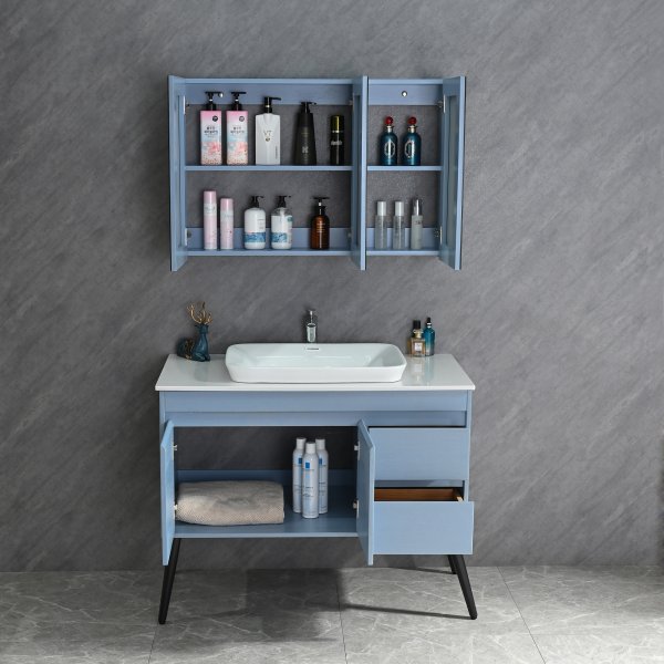 Kylpyhuonekalusteet Melina - Vaaleansininen + WC-paperin pidike Kylpyhuonekalusteet Melina - Vaaleansininen + WC-paperin pidike