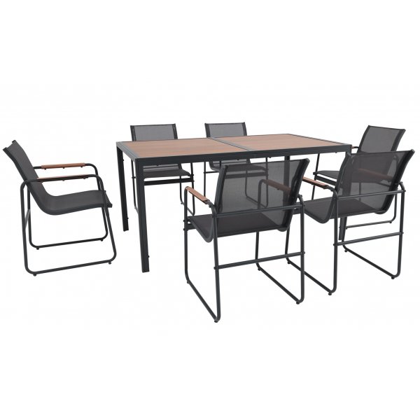 Esszimmergarnitur 160x90cm - Tisch mit 6 Stühlen - Stahl - Sansibar + Reinigungsspray für Gartenmöbel Esszimmergarnitur 160x90cm - Tisch mit 6 Stühlen - Stahl - Sansibar + Reinigungsspray für Gartenmöbel