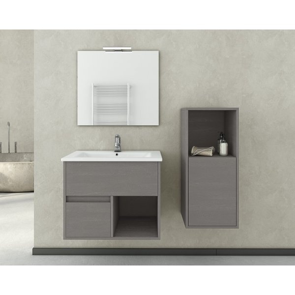 Badrumsmöbler Sorrento 65 - Cementfärgat med spegel- & sidoskåp Badrumsmöbler Sorrento 65 - Cementfärgat med spegel- & sidoskåp