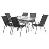 Matgrupp Sevilla brod + 6 stolar - Silver/svart Matgrupp Sevilla brod + 6 stolar - Silver/svart