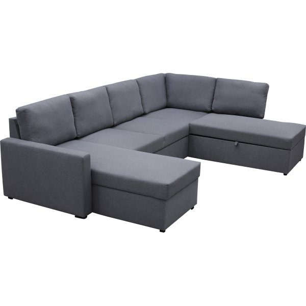 U-soffa b�ddsoffa Dream med f�rvaring - 299 cm - m�rkgr�