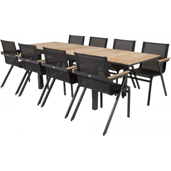 Maglehem Matgrupp (160x90) - Svart/Natur - 8 Stolar