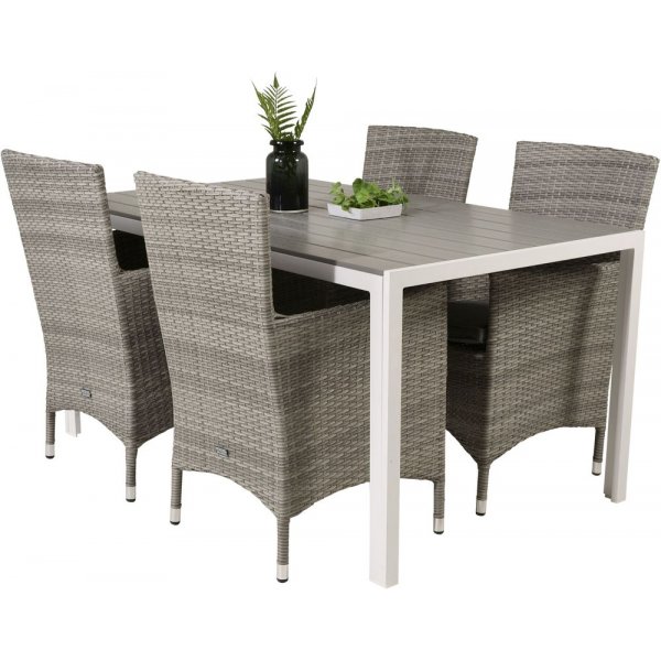 Ervalla Matgrupp (150x90) - Gr/Vit - 4 Stolar