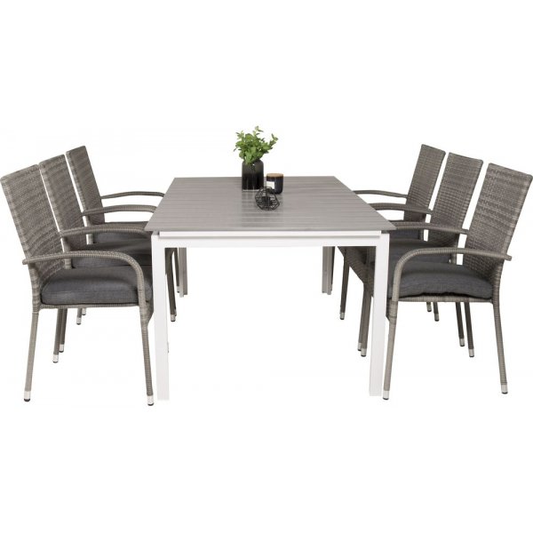 Pr�ssebo Matgrupp (160x100) - Gr�/Vit - 6 Stolar