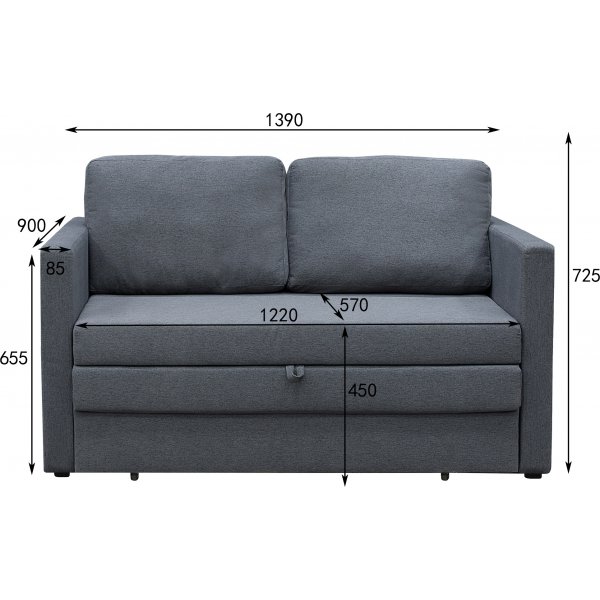 2-sits b�ddsoffa Mind - 139 cm - antracit