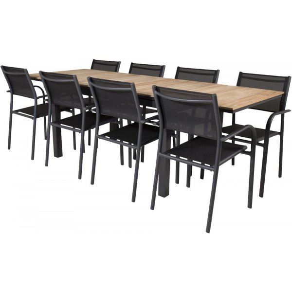 Maglehem Matgrupp (160x90) - Svart/Natur - 8 Stolar