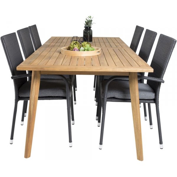 Charlottenberg Spisegruppe (220x100) - Sort/Natur - 6 Stole
