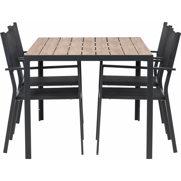 Chania-Lebensmittelgruppe; 6 Copacabana Stühle mit Esstisch 205 x 90 cm - Schwarz/Natur + Textilimprägnierung für Outdoormöbel Chania-Lebensmittelgruppe; 6 Copacabana Stühle mit Esstisch 205 x 90 cm - Schwarz/Natur + Textilimprägnierung für Outdoormöbel