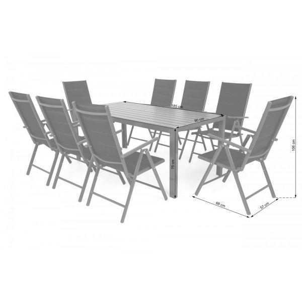 Utematgrupp Ibiza bord 185cm + 8 stolar - Svart Utematgrupp Ibiza bord 185cm + 8 stolar - Svart