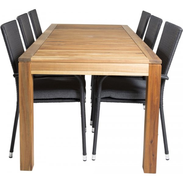 Pr�ssebo Matgrupp (200x90) - Svart/Natur - 6 Stolar