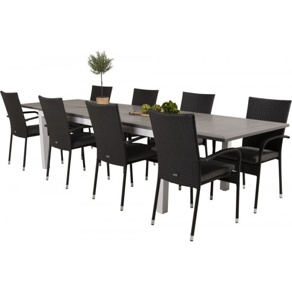 Eken�s Matgrupp (224x100) - Svart/Gr�/Vit - 8 Stolar