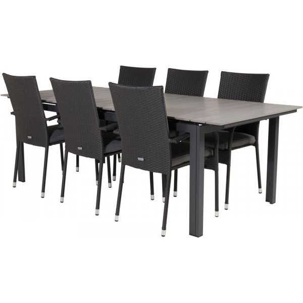 Prässebo Matgrupp (224x100) - Svart/Grå - 6 Stolar Prässebo Matgrupp (224x100) - Svart/Grå - 6 Stolar