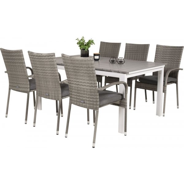 Pr�ssebo Matgrupp (160x100) - Gr�/Vit - 6 Stolar