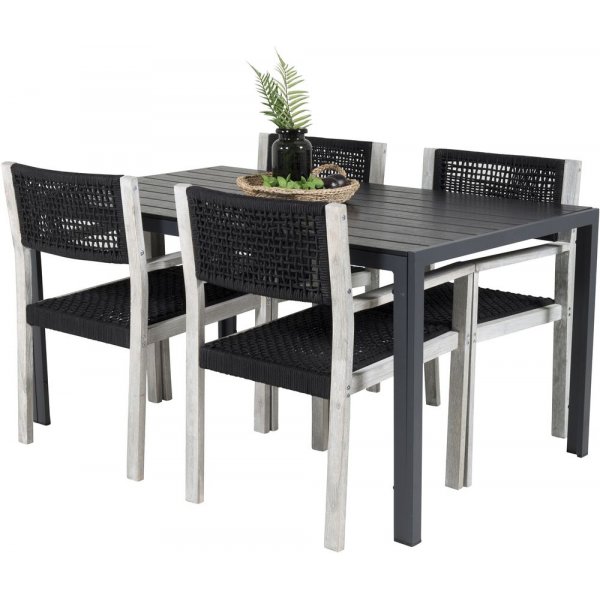 Ervalla Matgrupp (150x90) - Whitewash/Svart - 4 Stolar Ervalla Matgrupp (150x90) - Whitewash/Svart - 4 Stolar