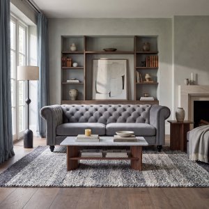 Chesterfield Soffa Sammet - Grå 3-sits Inredning & Möbel - 219x88x78 cm Chesterfield Soffa Sammet - Grå 3-sits Inredning & Möbel - 219x88x78 cm