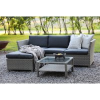 Norrhult utemöbelgrupp 3-sits soffa inkl. fotpall & bord - Grå konstrotting Norrhult utemöbelgrupp 3-sits soffa inkl. fotpall & bord - Grå konstrotting